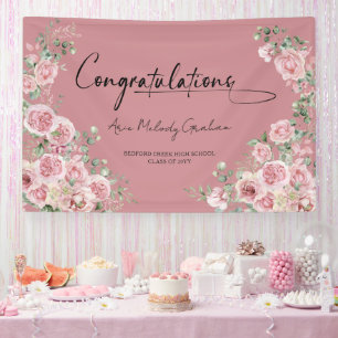 Modern Pink Roses Congratulation Graduation Banner
