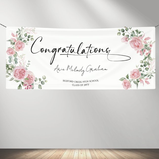Modern Pink Roses Congratulations Graduation Banner (Creator Uploaded)