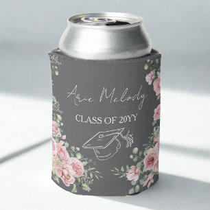 Modern Pink Roses Congratulations Graduation Can Cooler