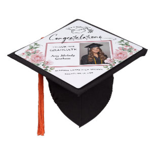 Modern Pink Roses Graduation Photo Cap Topper