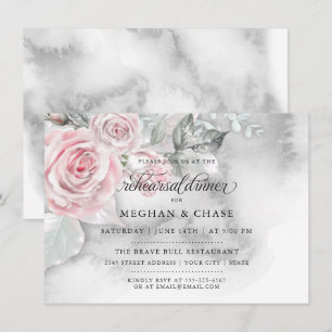 Modern Pink Roses Grey Watercolor BarefootBride™ Invitation