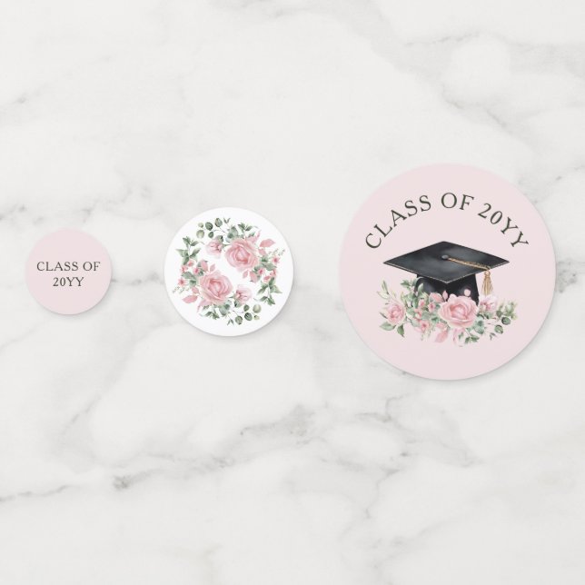 Modern Pink Roses Script Graduation Confetti (Backs)