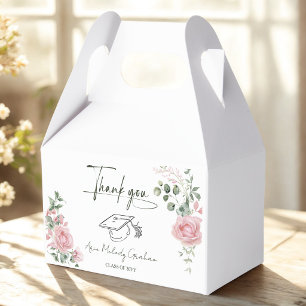 Modern Pink Roses Script Graduation Favor Box