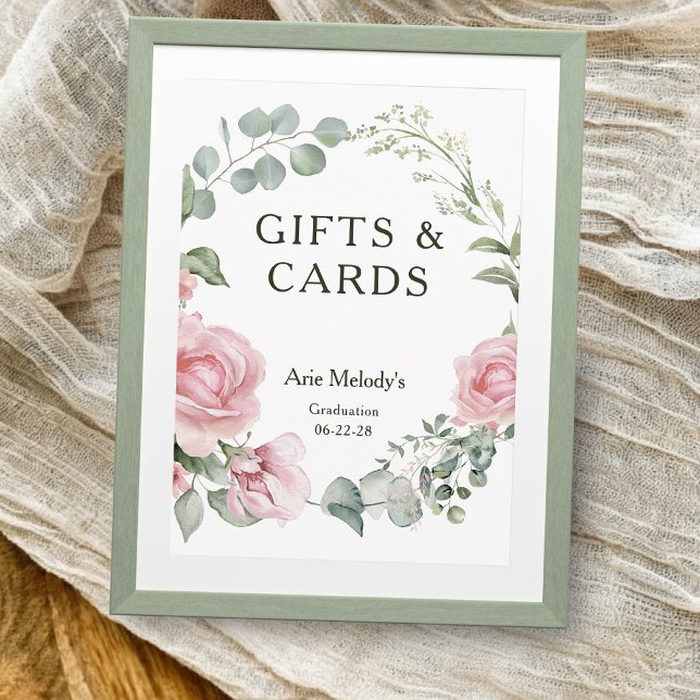Modern Pink Roses Script Graduation Gifts & Cards (Creator Uploaded)