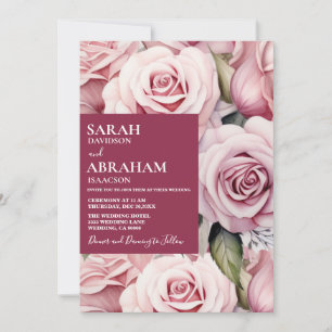 Modern Pink Roses Wedding Invitation