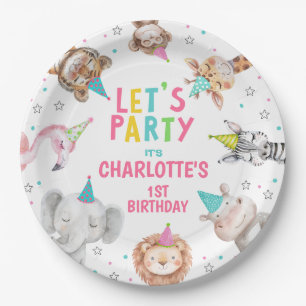 Modern Pink Safari Calling Party Animals Birthday Paper Plate