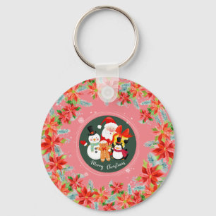 Modern pink santa claus- merry christmas holiday keychain