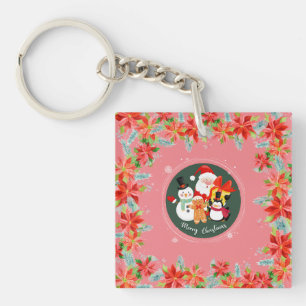 Modern pink santa claus- merry christmas holiday   keychain