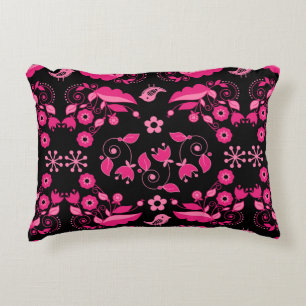 Modern Pink Scandinavian Floral Pattern Accent Pillow