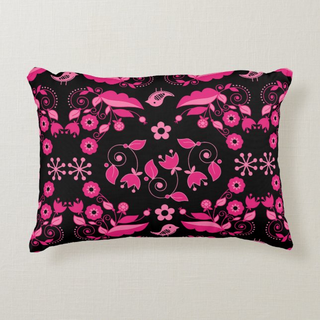 Modern Pink Scandinavian Floral Pattern Accent Pillow (Front)