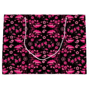 Modern Pink Scandinavian Floral Pattern Large Gift Bag