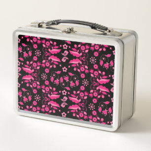 Modern Pink Scandinavian Floral Pattern Metal Lunch Box