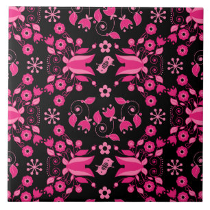Modern Pink Scandinavian Floral Pattern Tile