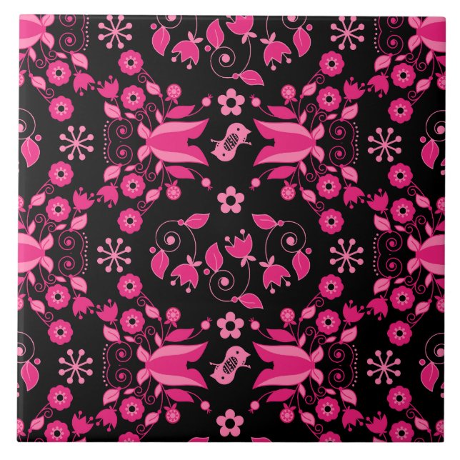 Modern Pink Scandinavian Floral Pattern Tile (Front)