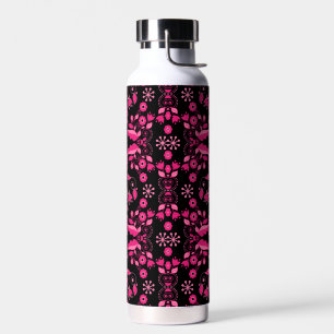 Modern Pink Scandinavian Floral Pattern Water Bottle