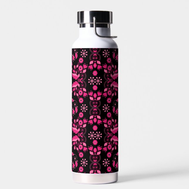 Modern Pink Scandinavian Floral Pattern Water Bottle (Left)