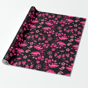 Modern Pink Scandinavian Floral Pattern Wrapping Paper