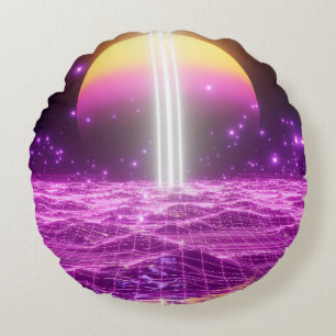 Modern pink sci fi pop art scene3 round pillow