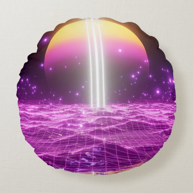 Modern pink sci fi pop art scene3 round pillow (Front)