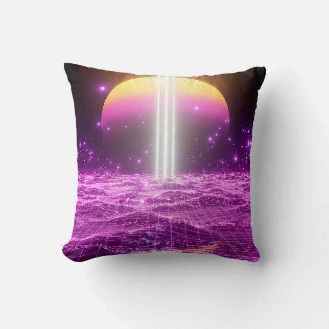 Modern pink sci fi pop art scene3 throw pillow (Front)
