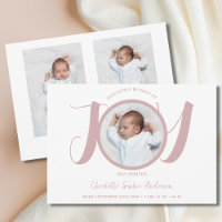 Modern Pink Script Baby Girl Three Photo Birth 