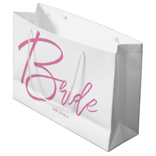 Modern Pink Script Large Bride Gift Bag