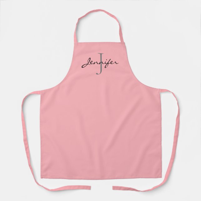 Modern Pink Script Monogram Personalized Apron (Front)