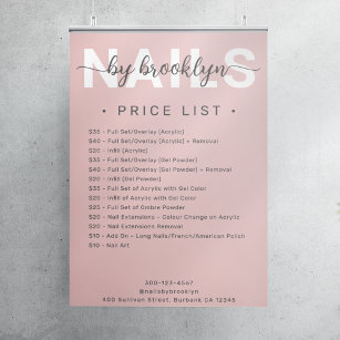 Modern Pink Script Nail Salon Price List  Poster