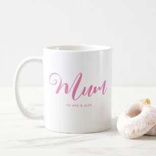 Modern Pink Script with names Mother's Day Mum Coffee Mug