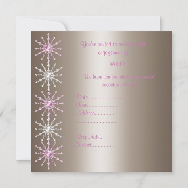 MODERN PINK & SILVER CRYSTAL ENGAGEMENT INVITATION (Front)