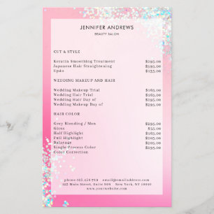 Modern Pink Silver Glitter Salon Price List  Flyer