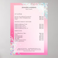 Modern Pink Silver Glitter Salon Price List