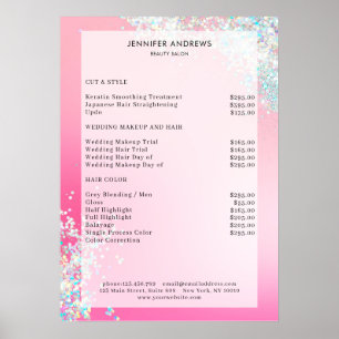 Modern Pink Silver Glitter Salon Price List Poster