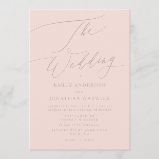Modern Pink Simple Wedding Calligraphy Invitation (Front)