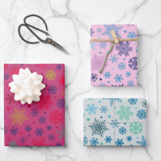 Modern Pink Snowflake Christmas Pattern Set of  Wrapping Paper Sheet