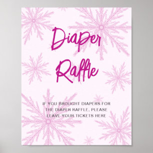 Modern Pink Snowflakes Baby Shower Diaper Raffle Poster