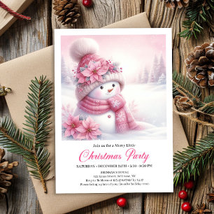 Modern Pink Snowman Kids Download Christmas Invite