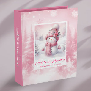 Modern Pink Snowman Kids Gift Winter Scene Memory  Binder