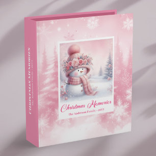 Modern Pink Snowman Winter Forest Christmas Memory Binder