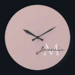 Modern Pink Solid Colour Name Monogram Large Clock<br><div class="desc">Modern Pink Solid Colour Name Monogram Large Clock Design. The Sunday Collective © by Rachel Hannah Gee</div>