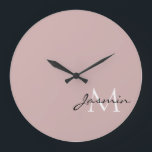 Modern Pink Solid Colour Name Monogram Large Clock<br><div class="desc">Modern Pink Solid Colour Name Monogram Large Clock Design. The Sunday Collective © by Rachel Hannah Gee</div>
