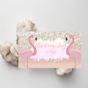 Modern Pink Sparkly Flamingo Business Card
