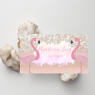 Modern Pink Sparkly Flamingo Business Card