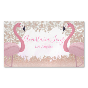 Modern Pink Sparkly Flamingo Magnet Business Card