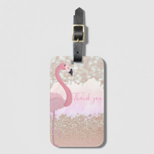 Modern Pink Sparkly Flamingo, Thank You Luggage Tag