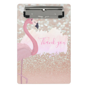 Modern Pink Sparkly Flamingo, Thank You Mini Clipboard