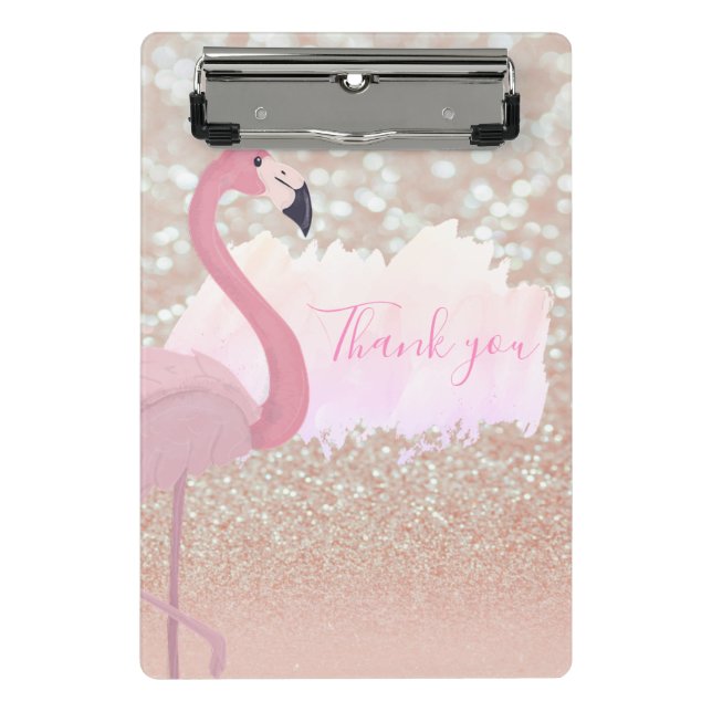 Modern Pink Sparkly Flamingo, Thank You Mini Clipboard (Front)