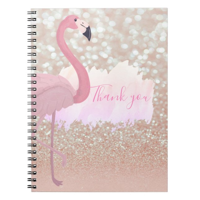 Modern Pink Sparkly Flamingo, Thank You  Notebook (Front)