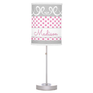 Modern Pink Squares & Swirls Elegant Girly Table Lamp