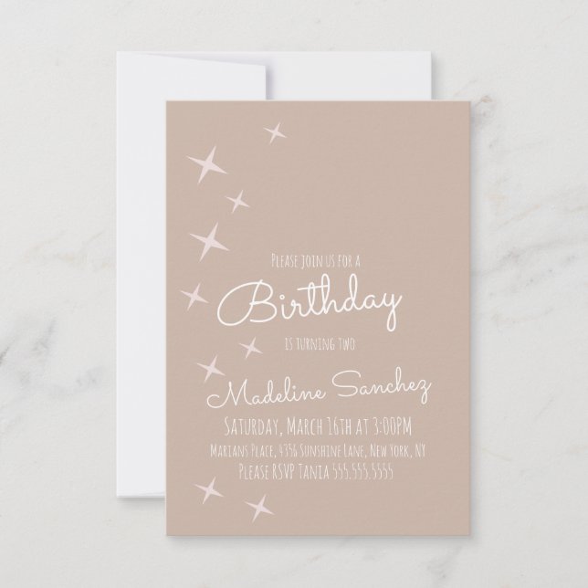 Modern Pink Stars Birthday Party Muted Colours  Invitation (Front)